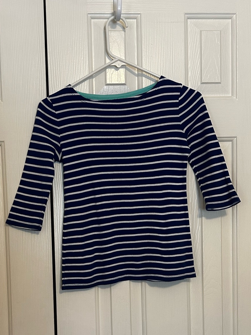 Garnet Hill Navy & White Striped 3/4 Sleeve Tee